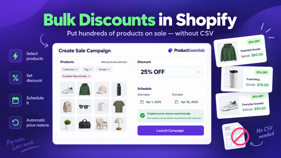 Bulk discounts in Shopify: put hundreds of products on sale without CSV