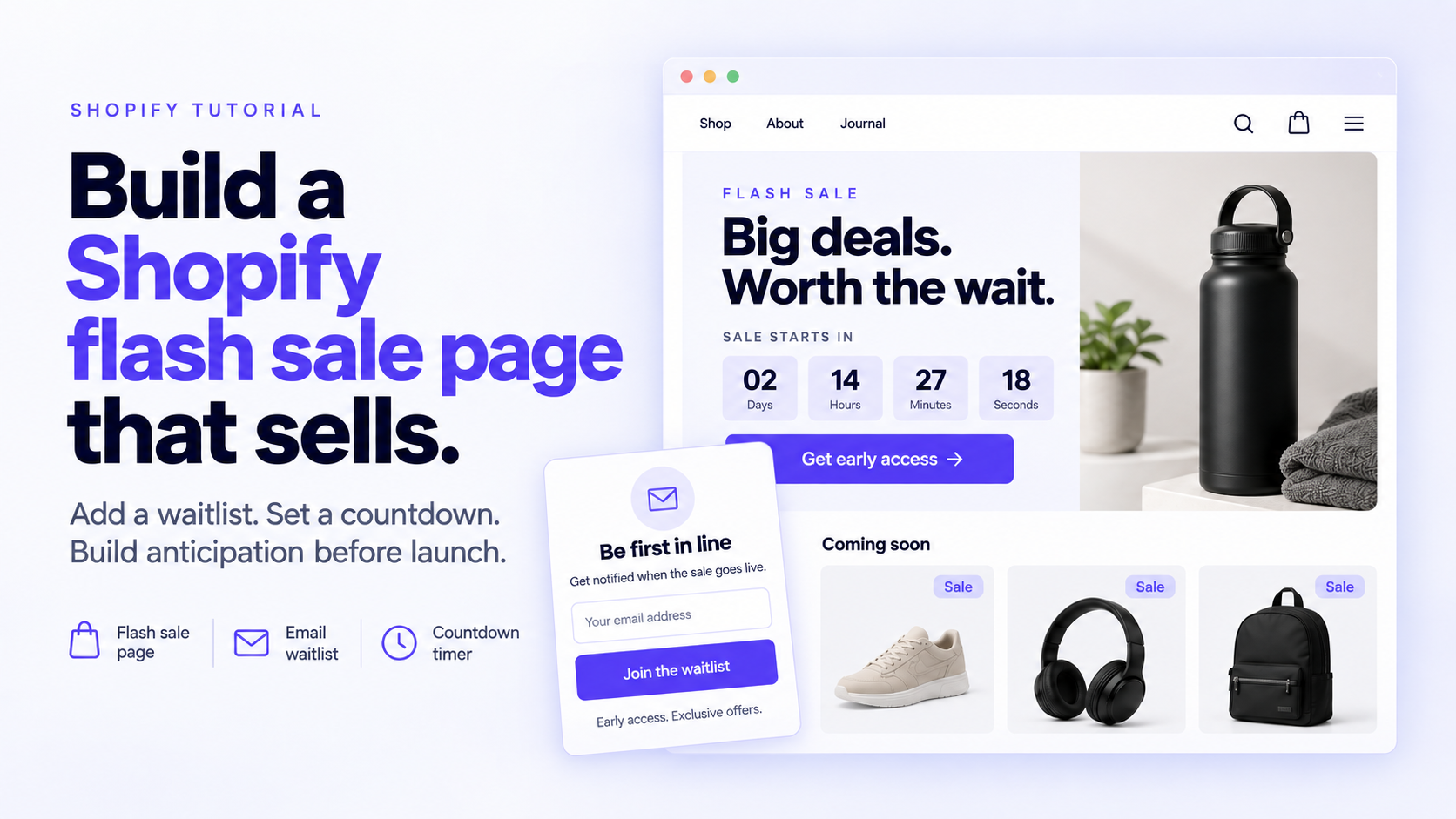 From teaser to flash sale: build a Shopify sale page with a waitlist, timer, and announcement bar